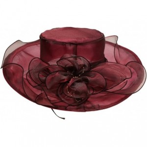 Sun Hats Vintage Women Foldable Church Derby Sun Hat Wedding Party Beach Dress Caps - Wine Red - CA18D39HCRH $36.18