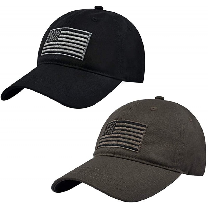 Baseball Caps Baseball Cap American Flag Hat Classic Adjustable Plain Hat 2 Pieces - Black+army Green - CX1923ZSAEA $26.35