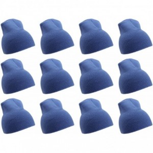 Skullies & Beanies Solid Color Short Winter Beanie Hat Knit Cap 12 Pack - Royal Blue - CE18H6NQ094 $56.29
