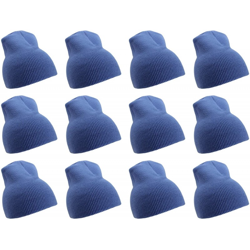 Skullies & Beanies Solid Color Short Winter Beanie Hat Knit Cap 12 Pack - Royal Blue - CE18H6NQ094 $48.07