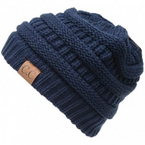 Skullies & Beanies Women's Thick Soft Knit Beanie Cap Hat - Navy - CY11N5DD7QZ $23.11