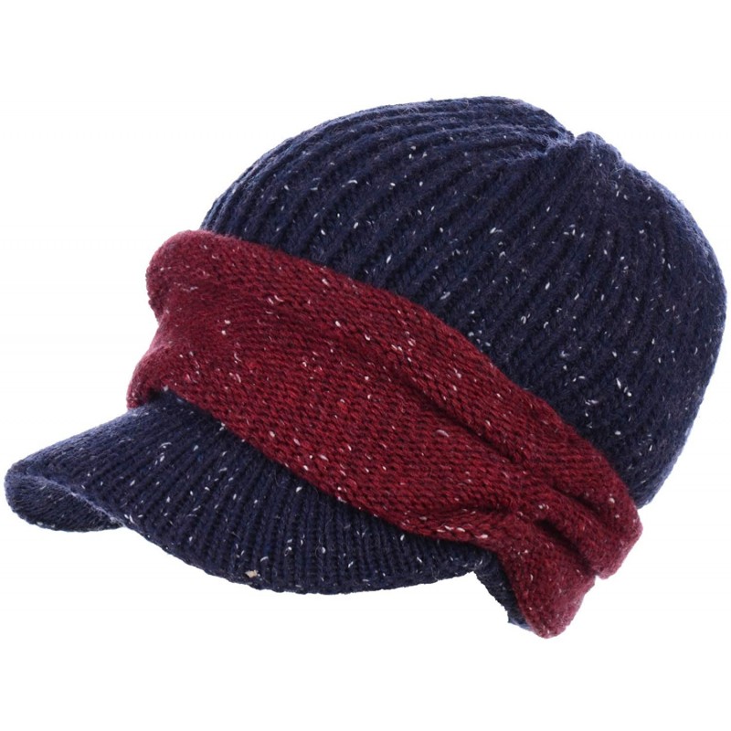 Newsboy Caps Womens Winter Relaxed Speckled Fleece Lined Knit Newsboy Cabbie Hat Visor - Speckled Navy - CD18ZY3IKTA $39.13
