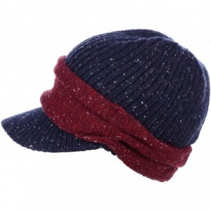 Newsboy Caps Womens Winter Relaxed Speckled Fleece Lined Knit Newsboy Cabbie Hat Visor - Speckled Navy - CD18ZY3IKTA $39.13
