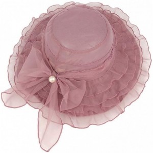 Sun Hats Summer Lady's Fashion Wide-Side Pearl Bow Foldable Lace Sun Hat - Pink - C318RKZXESK $9.52