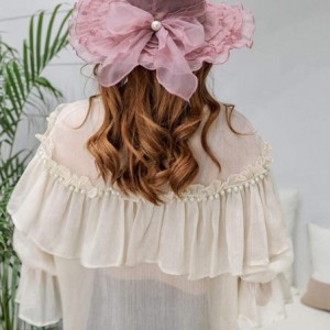 Sun Hats Summer Lady's Fashion Wide-Side Pearl Bow Foldable Lace Sun Hat - Pink - C318RKZXESK $15.80