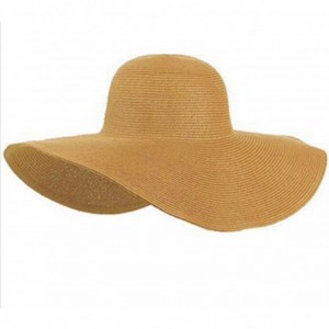 Sun Hats Women Wide Brim Floppy Beach Hat Sun Straw Hat Cap - Khaki - CN11YNGXPVF $23.10