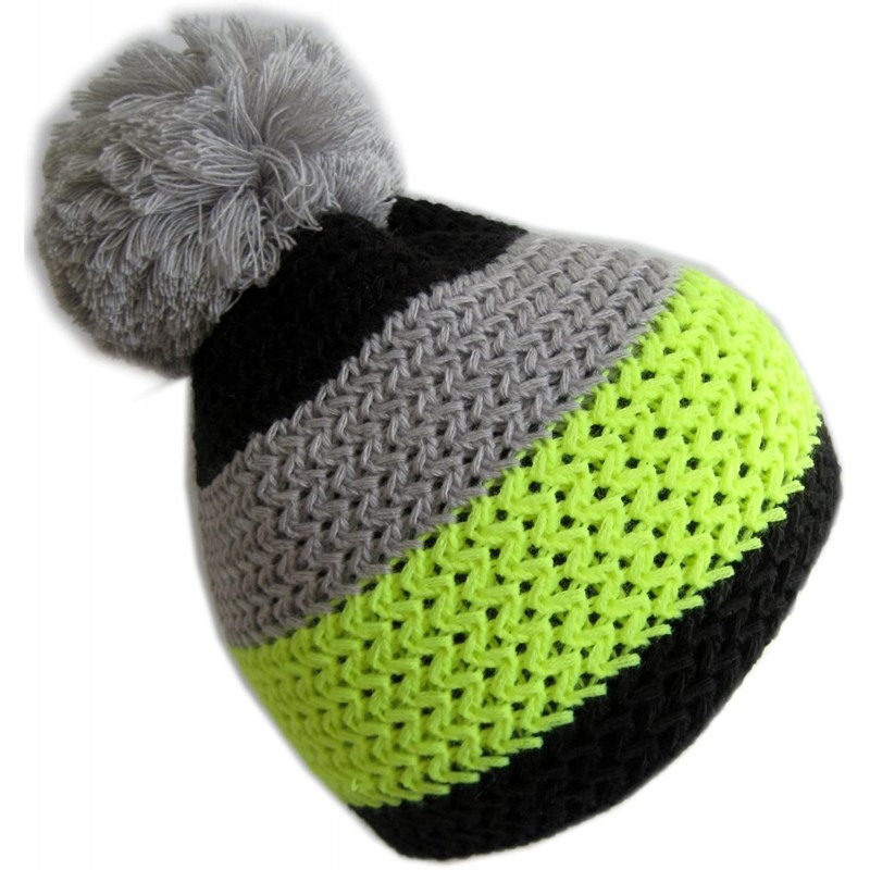 Skullies & Beanies Winter Ski Beanie Striped Fluorescent Hat M2013-5 - Black - C011ITS3UU9 $32.86