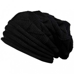 Skullies & Beanies Women Winter Warm Oversized Solid Crochet Hat Wool Knit Skullies Beanie Caps - Black-1 - C218L8TOEZW $18.09