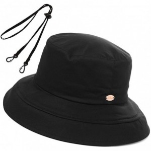 Sun Hats Womens UPF50 Cotton Packable Sun Hats w/Chin Cord Wide Brim Stylish 54-60CM - 00038_black - CO18RXSHZZE $42.37