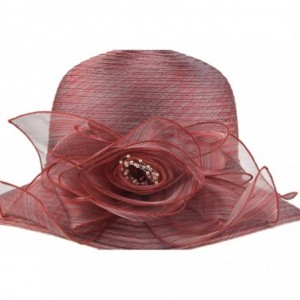 Sun Hats Women's Organza Wide Brim Floral Ribbon Kentucky Derby Church Dress Sun Hat - 3 Style-red - CF184USTN6U $35.92