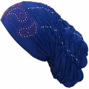 Skullies & Beanies Royal Snood Underscarf Beanie Hijab Cap Ruched with Rhinestones - Royal Blue - C818OURRKAR $27.48