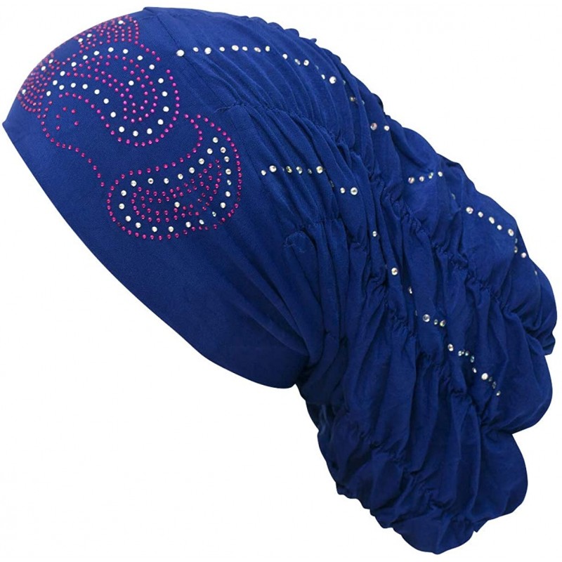 Skullies & Beanies Royal Snood Underscarf Beanie Hijab Cap Ruched with Rhinestones - Royal Blue - C818OURRKAR $23.11