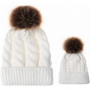 Skullies & Beanies 2PCS Mother&Baby Hat Parent-Child Hat Family Matching Cap Winter Warmer Knit Wool Beanie Ski Cap - 01whi -...