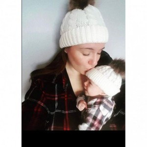 Skullies & Beanies 2PCS Mother&Baby Hat Parent-Child Hat Family Matching Cap Winter Warmer Knit Wool Beanie Ski Cap - 01whi -...