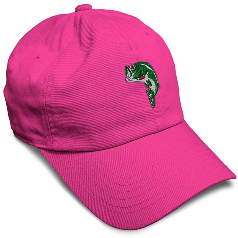Baseball Caps Custom Soft Baseball Cap Fish Sea Bass Embroidery Dad Hats for Men & Women - Hot Pink - CY18SHIK2WQ $29.47