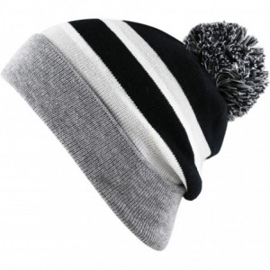 Skullies & Beanies Winter Soft Unisex Cuff Pom Pom Stripe Knit Beanie Skull Slouch Hat - Grey/Black-2 - CU127Y5JDI5 $24.30