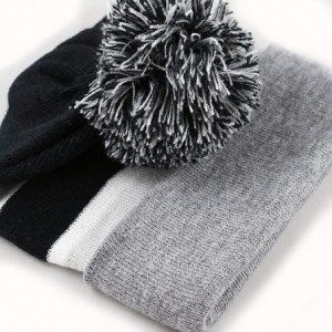 Skullies & Beanies Winter Soft Unisex Cuff Pom Pom Stripe Knit Beanie Skull Slouch Hat - Grey/Black-2 - CU127Y5JDI5 $24.30
