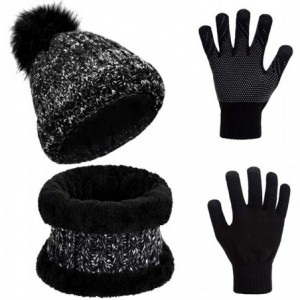 Skullies & Beanies Winter Beanie Hat Scarf Set Touch Screen Glove Warm Slouchy Pom Knit Skull Cap - Black - CJ18LLD8C48 $28.77