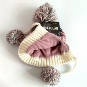 Skullies & Beanies Women Fleece Lined Winter Beanie Hat Ski Cap Ear Flaps Peruvian Dual Layered Pompoms - A05-ht016-pinkwhite...