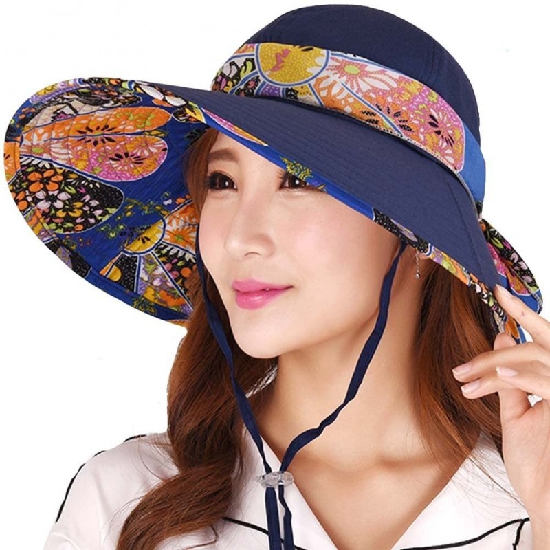 Sun Hats Women's Summer Beach Travelling Sun Hat UV Wide Brim Visor Caps - Blue3 - CF17Z67I7Y4 $28.01