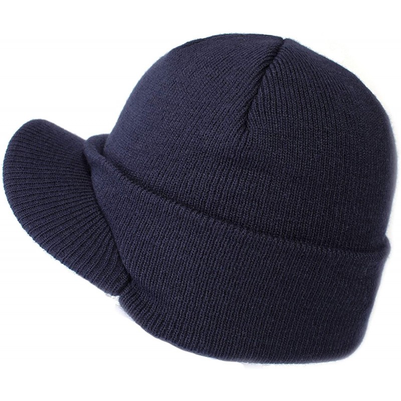 Skullies & Beanies Men's Winter Hat Outdoor Newsboy Hat Warm Thick Lambswool Knit Beanie Cap - Navy3 - CA18A86WK5S $21.30