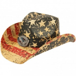 Cowboy Hats USA American Flag Straw Cowboy Hat w/Shapeable Brim- Red- White- Navy Blue - Cow4033 - C518QHLC44X $49.76