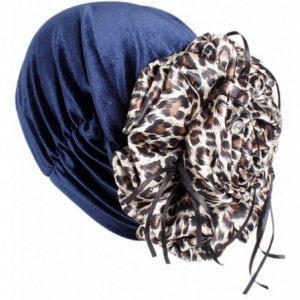 Skullies & Beanies Womens Removable Bowknot Hijab Turban Dual Purpose Cap - Leopard Blue - CZ18DKQQ6TQ $24.61