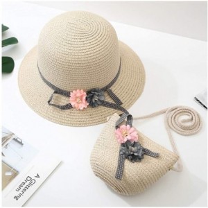 Sun Hats Girls Flower Straw Hat Large Brim Beachwear Sunhat Floral Tea Party Cap - Beige C - CA193LN37Y2 $27.07