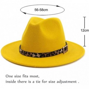 Fedoras Women's Wide Brim Felt Fedora Panama Hat with Leopard Belt Buckle - Yellow - CT18WNL4Z9X $30.69