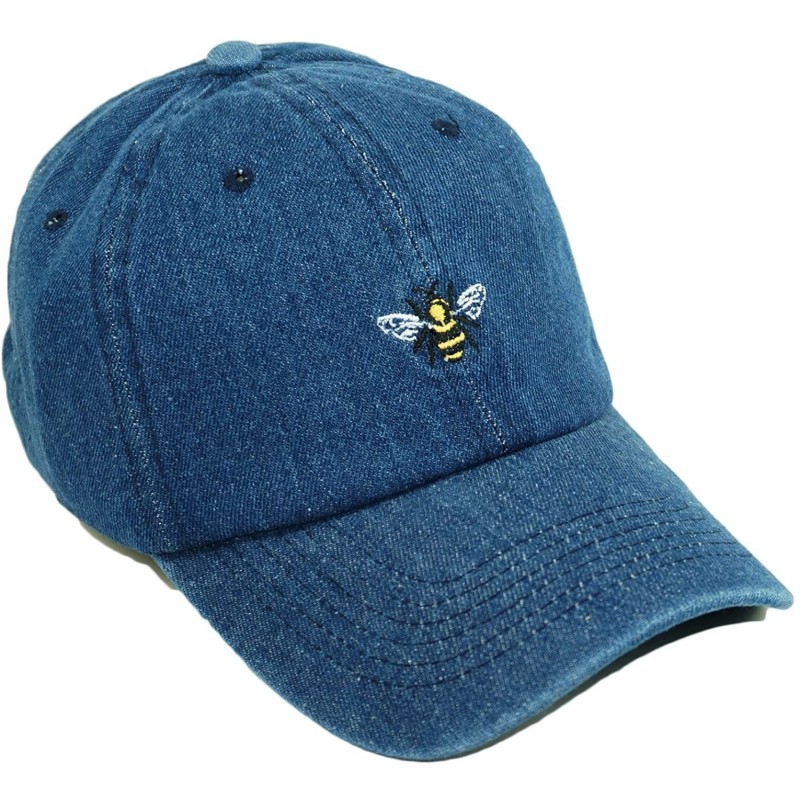 Baseball Caps Bee Embroidery Hat Adjustable Cotton Stylish Dad Hat Baseball Cap - Jean - C618ENW34O5 $22.76