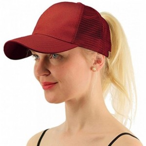 Baseball Caps Custom Ponytail Baseball Cap Personalized Messy Bun Hat Mesh Visor Trucker Hat - Wine Red - C318GZDXL30 $31.88