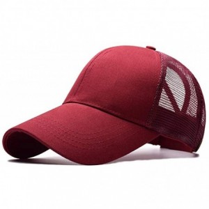 Baseball Caps Custom Ponytail Baseball Cap Personalized Messy Bun Hat Mesh Visor Trucker Hat - Wine Red - C318GZDXL30 $31.88