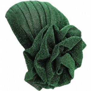 Skullies & Beanies Women Elastic Glitter Big Flower Turban Chemo Beanie Hair Loss Chemo Cap Hat - Green - CG18LU7IDDN $21.67