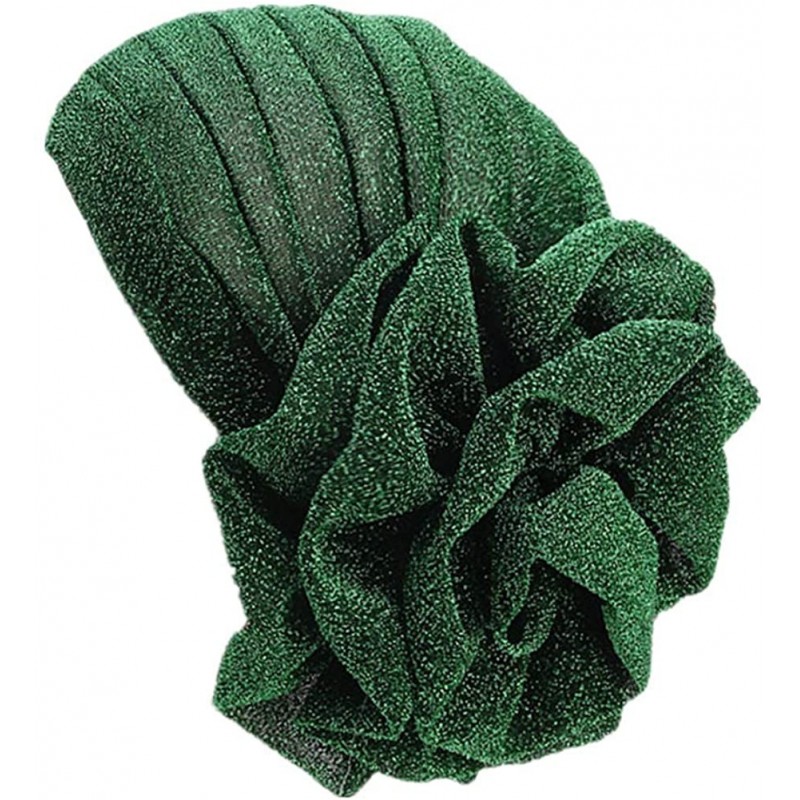 Skullies & Beanies Women Elastic Glitter Big Flower Turban Chemo Beanie Hair Loss Chemo Cap Hat - Green - CG18LU7IDDN $21.92