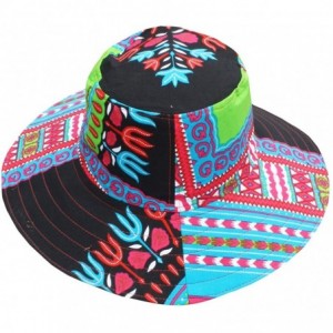 Skullies & Beanies Large Rimmed American South Sunhat African Dashiki Printed Hat - Black New Blue - C218KQ329IT $49.47