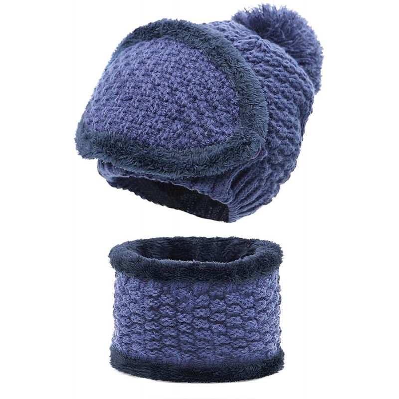 Skullies & Beanies Winter Beanie Hat Scarf and Mask Set 3 Pieces Thick Warm Slouchy Knit Cap - Navy - CT188R8OO04 $29.10
