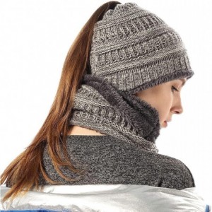 Skullies & Beanies Hat Scarf Set for Women Girls- Stretch Knit High Ponytail Beanie Tail Winter Outdoor Ski Warm Liner Skull ...