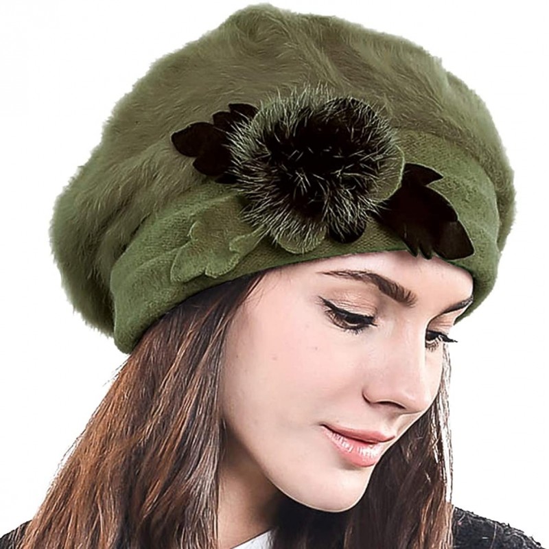 Berets Lady French Beret Wool Beret Chic Beanie Winter Hat Jf-br022 - Br022-green Angora - CY12BIUVPF1 $33.29