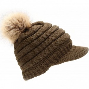 Skullies & Beanies Women's Soft Warm Ribbed Knit Visor Brim Pom Pom Beanie Hat with Plush Lining - Olive - CU18WGRGAMT $27.50