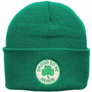Skullies & Beanies Proud to Be Irish Round Patch Knit Cap with Cuff Green - CL11IIFFJVL $31.41