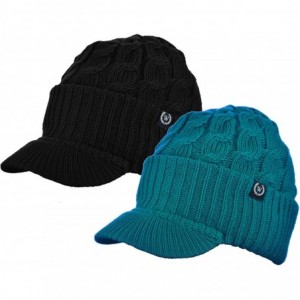 Skullies & Beanies Winter Newsboy Cable Knitted Visor Beanie Bill Winter Warm Hat - Black/Teal - C918782CKES $31.54