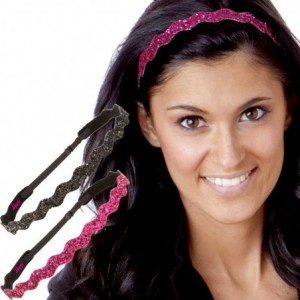 Headbands Women's Adjustable NO Slip Wave Bling Glitter Headband - Black & Hot Pink Wave 2pk - C111MPODW6Z $15.43