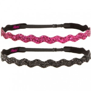 Headbands Women's Adjustable NO Slip Wave Bling Glitter Headband - Black & Hot Pink Wave 2pk - C111MPODW6Z $28.60