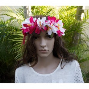 Headbands Women Floral Headband Hawaiian Plumeria Flower Haku elastic Leis - Pink white - CT189KNYDDC $21.24