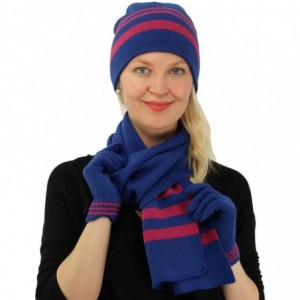 Skullies & Beanies Winter Ladies 3pc Knit 2tone Set Beanie Ski Hat Cap Gloves Scarf Gift Set - Blue - CD188NR8Q68 $23.85