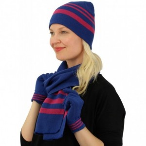 Skullies & Beanies Winter Ladies 3pc Knit 2tone Set Beanie Ski Hat Cap Gloves Scarf Gift Set - Blue - CD188NR8Q68 $19.83