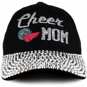 Baseball Caps Cheer MOM Embroidered and Stud Jeweled Bill Unstructured Baseball Cap - Black - C518868IQED $30.26