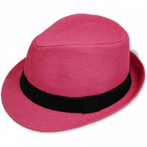 Fedoras Men/Women Straw Fedora Hat - Hot Pink - C312EBOOHQZ $31.05