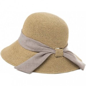 Sun Hats Womens Wide Brim Summer Sun UPF Protective Beach Straw Panama Fedora Hats Outdoor - 00751_brown - CC18RR52XMY $35.15