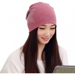 Skullies & Beanies Classic Soft Knit Fashion Beanie Cap Hat with Rhinestone Star for Woman - Red - CD18HKT4A6Z $20.64